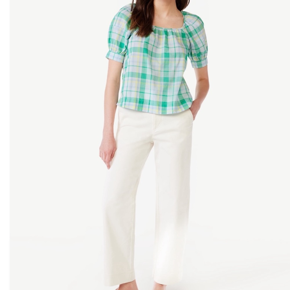 Free Assembly Women's Square Neck Top with Short Puff Sleeves Small